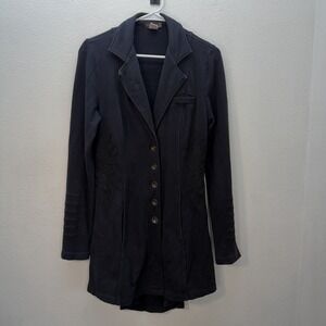 XCVI Black Cotton Knit Equestrian Style Blazer Jacket Embroidered Swing Sz S